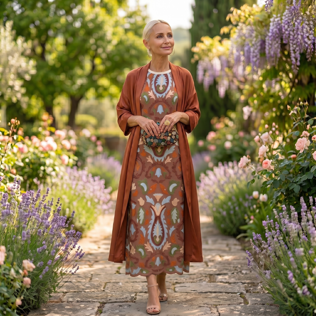 midi dress and cardigan set Lilith Róhe Clarissa Floral Long-Sleeve Color:Leprechaun scallops Details Elevate your wardrobe