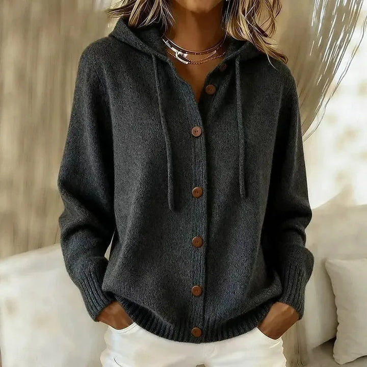 Emanora - Cozy Button Hooded Cardigan