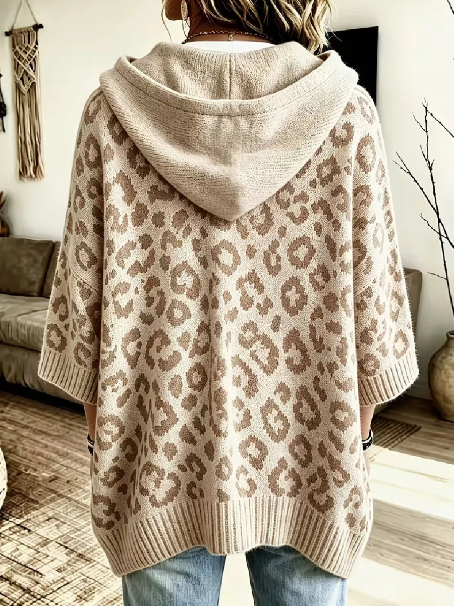 Jocasta - Oversized Leopard Knit Hoodie