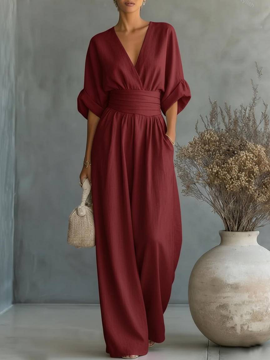 Solavie - Fluid Wide-Leg Jumpsuit