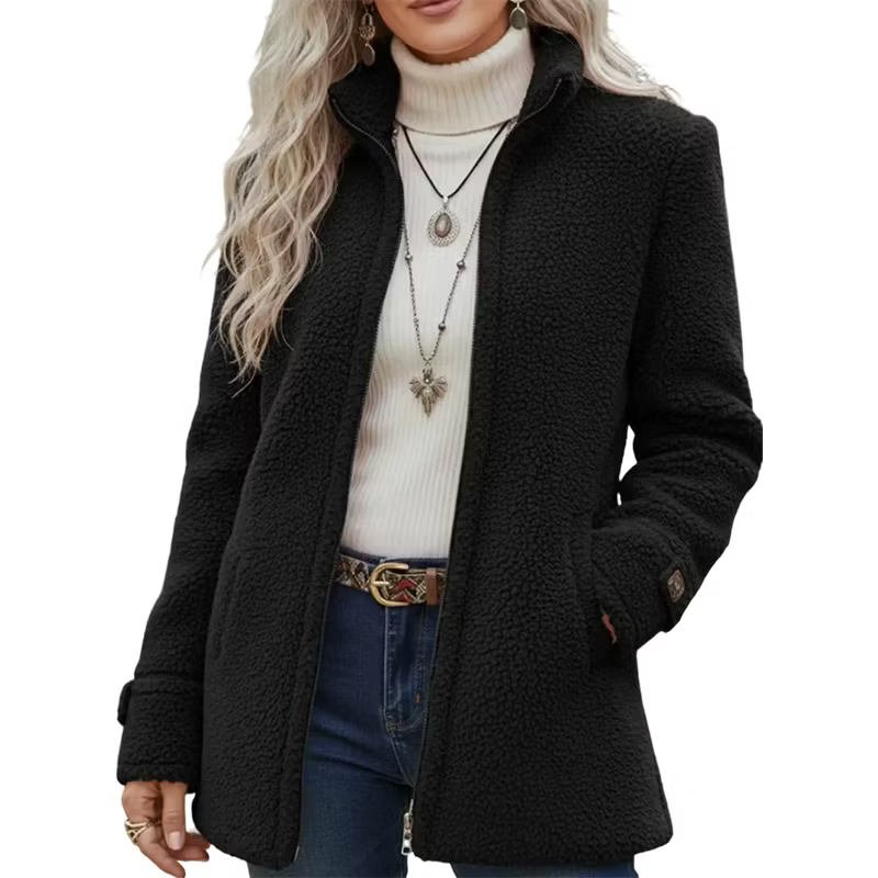 Lana - Textured Zip Front Mid Length Jacket