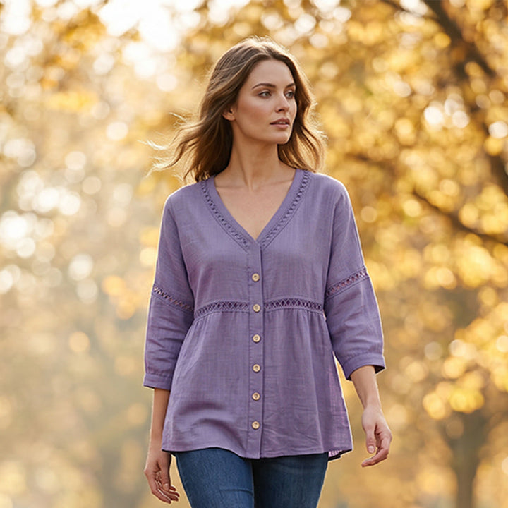 Ardena - Embroidered Button Front Blouse