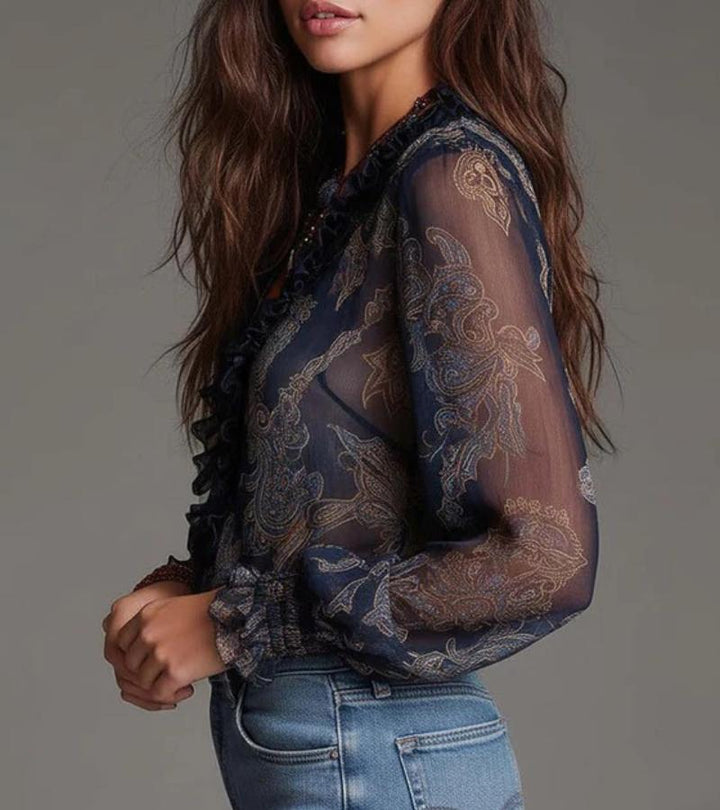 Taviana - Soft-Touch Zip-Front Ruffled Blouse
