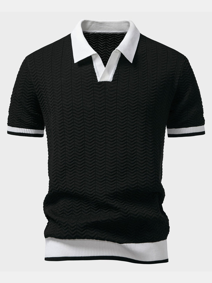 Arleno - Textured V-Neck Knit Polo