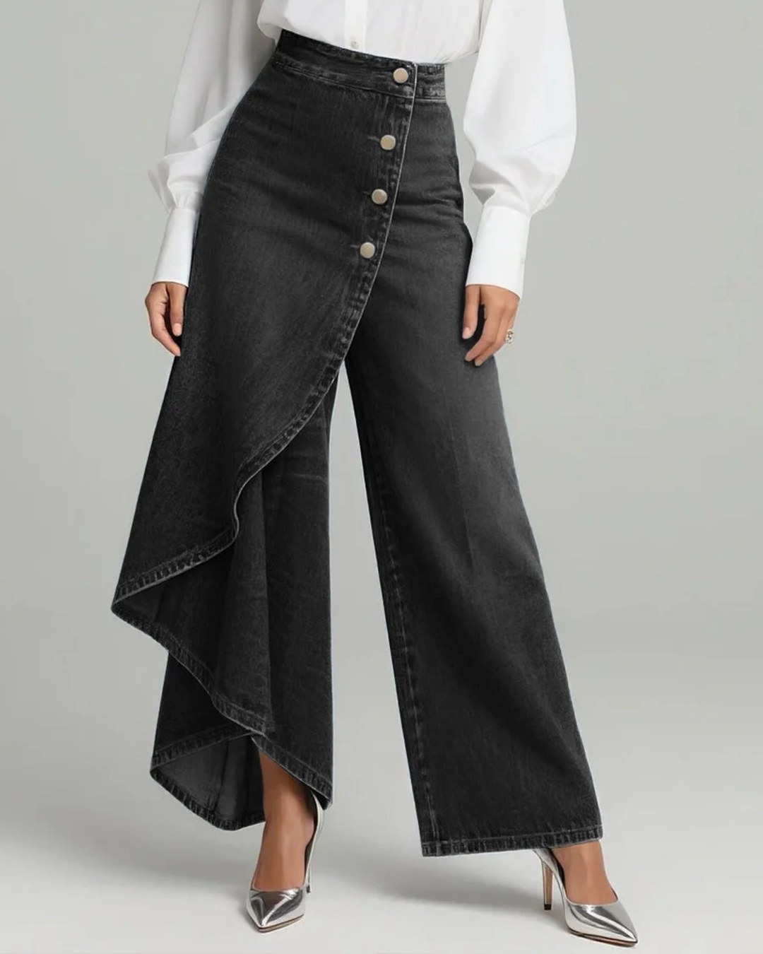 Mevaya - Soft-Touch Wrap-Front Jeans
