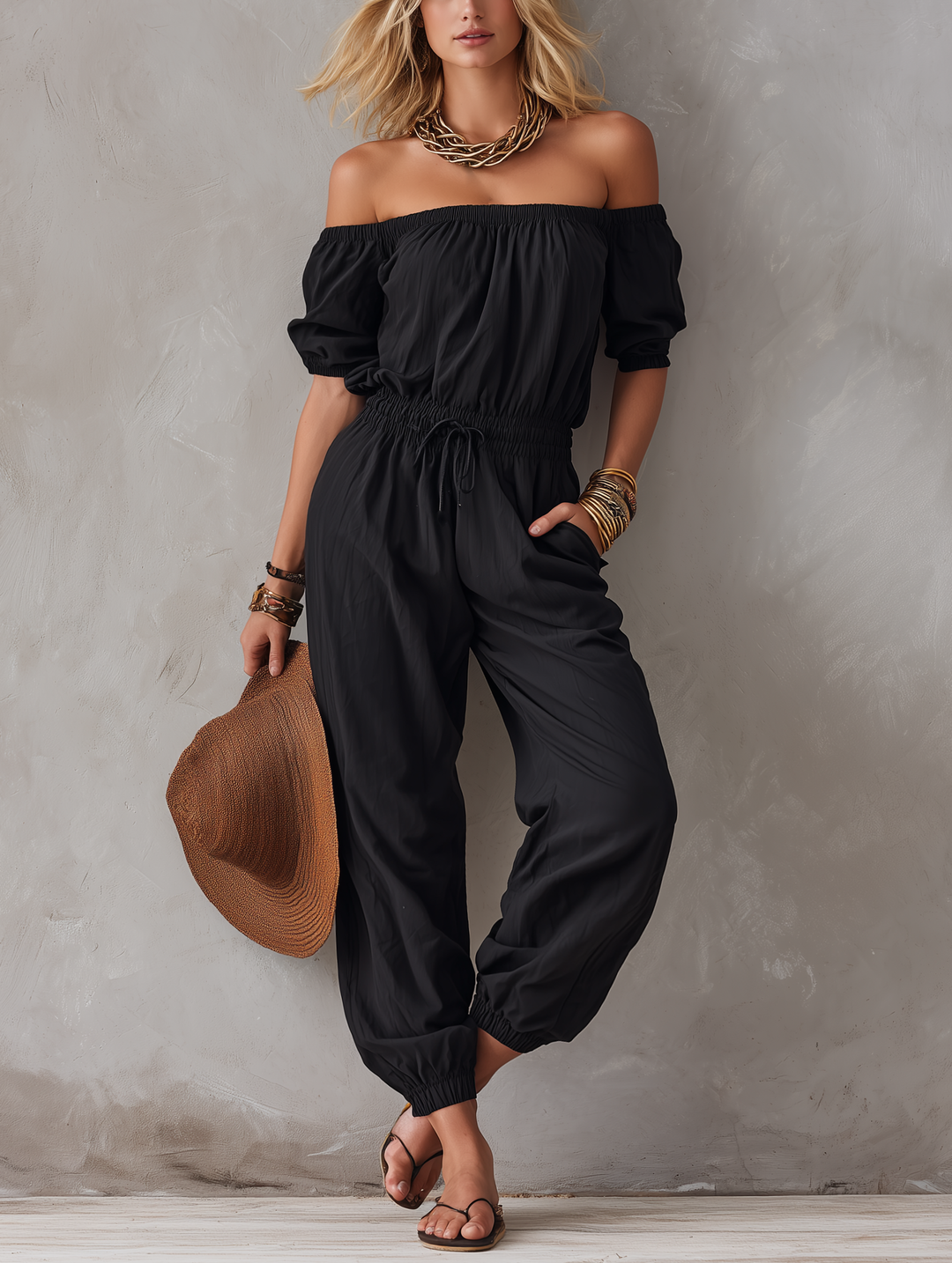 Neralia - Lightweight Off-Shoulder Jumpsuit