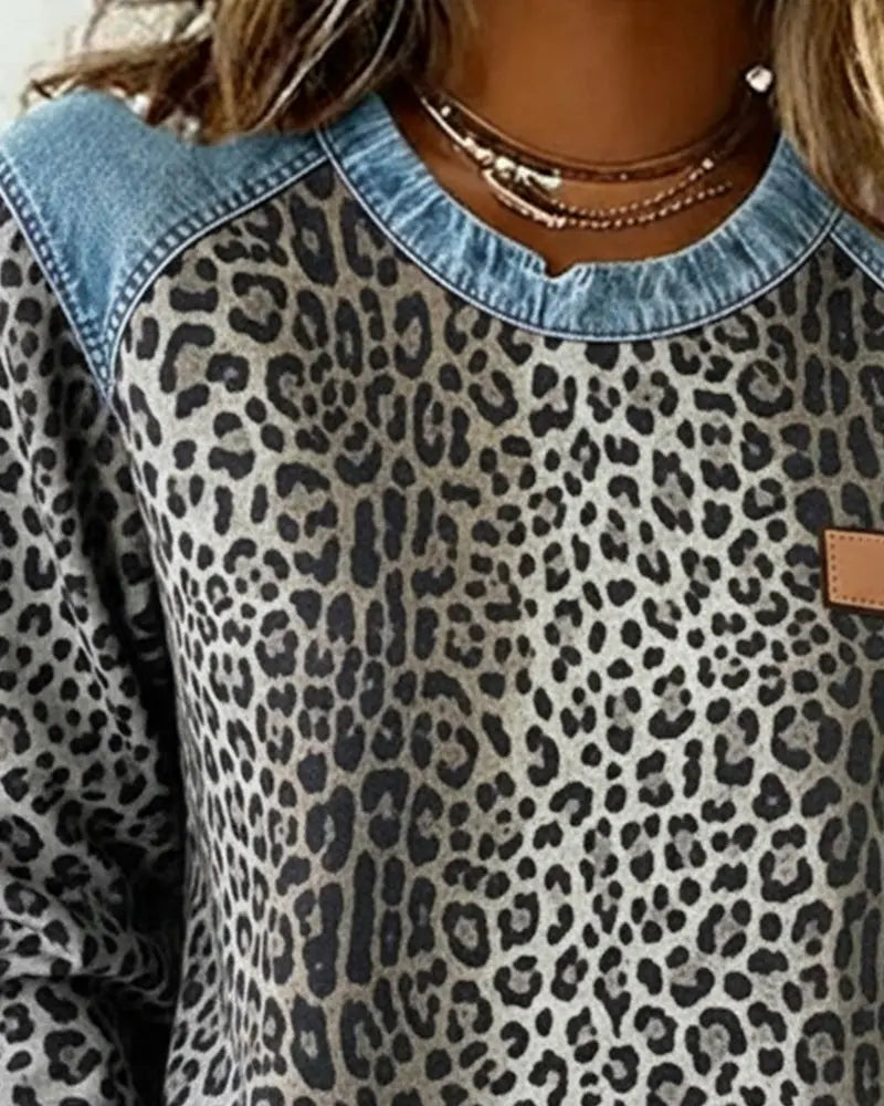 Selara - Soft-Touch Leopard Patchwork Jumper