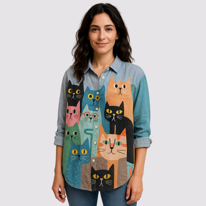 Ravea - Soft Touch Cat Print Shirt
