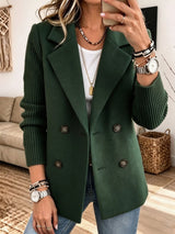 Adalene - Knit Sleeve Double Breasted Blazer