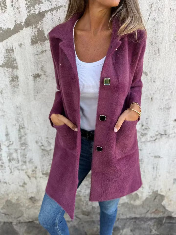 Fia - Soft Touch Button Front Longline Coat