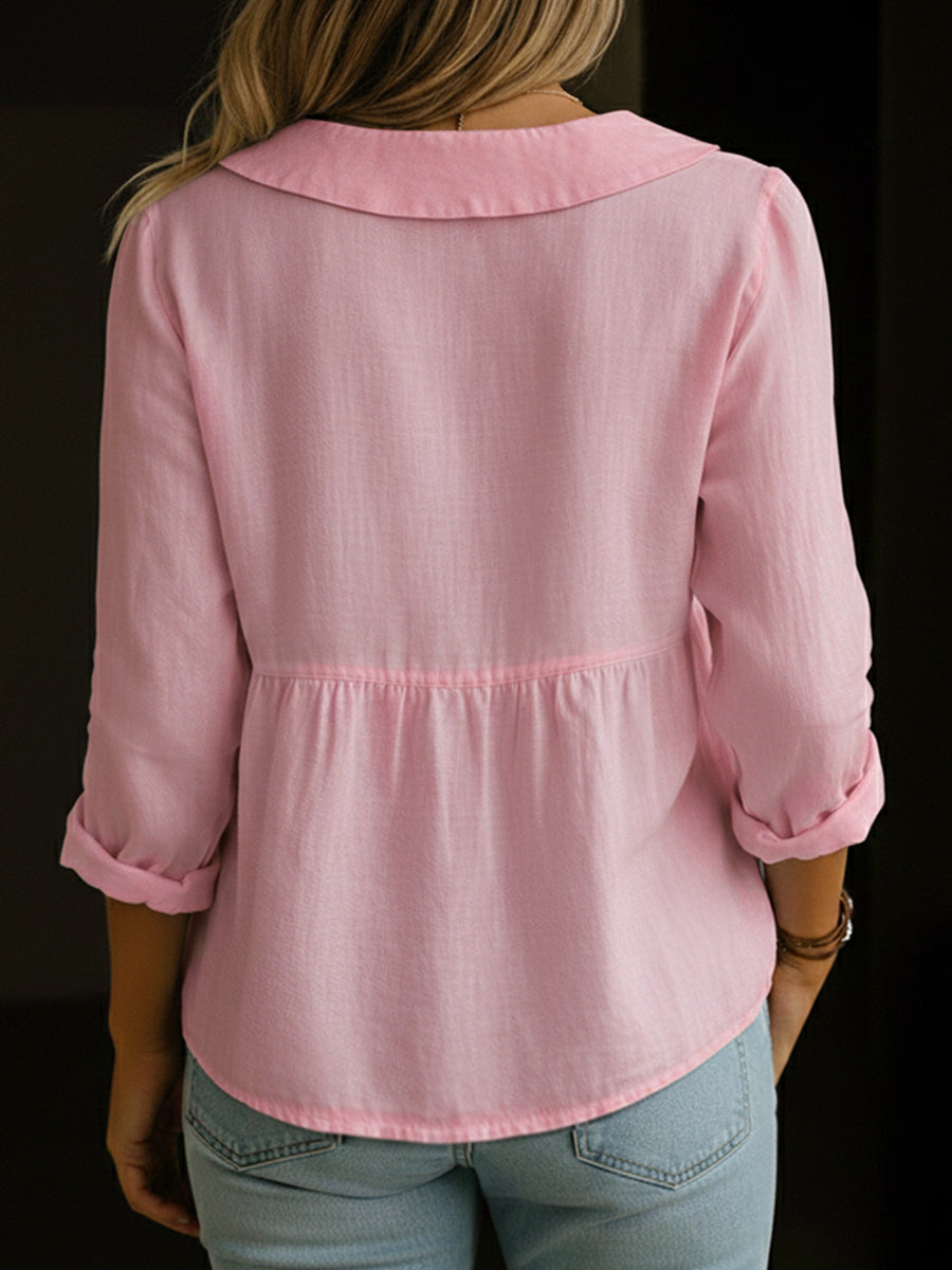 Arlira - Soft-Touch Linen Peter Pan Collar Shirt