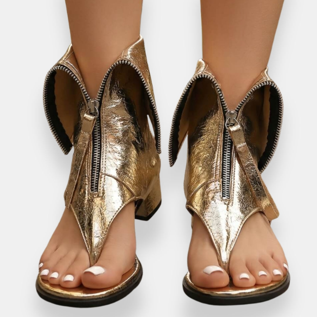 Eden - Zip Front Block Heel Sandals