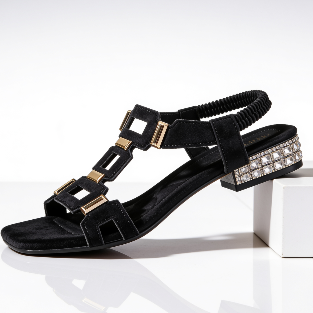 Marcella - Crystal-Embellished Block-Heel Slingback Sandals