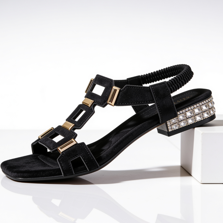Marcella - Crystal-Embellished Block-Heel Slingback Sandals