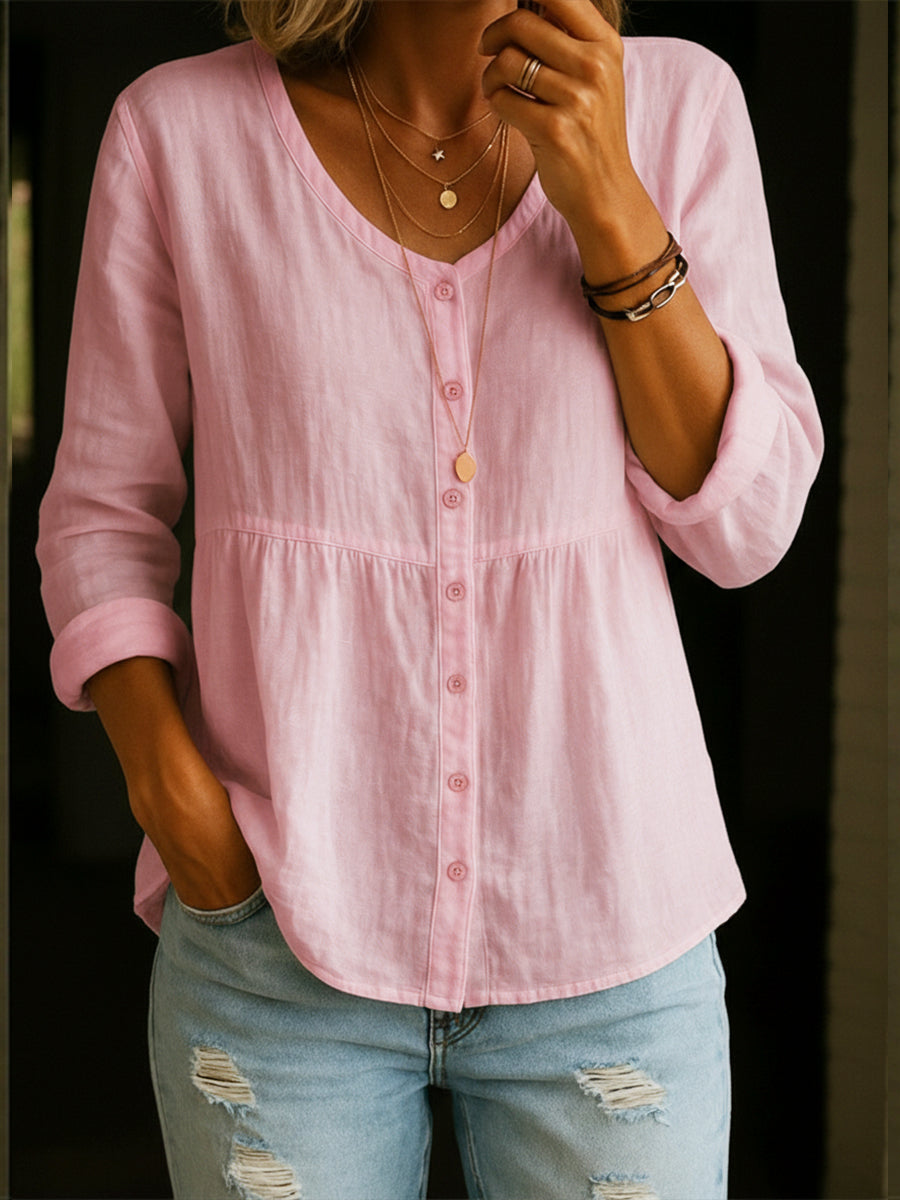 Elinna - Button-Up V-Neck Shirt