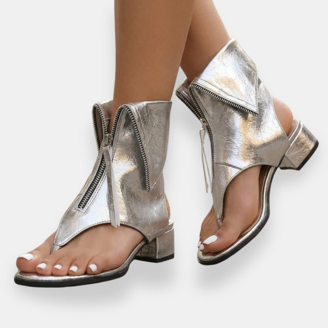 Eden - Zip Front Block Heel Sandals
