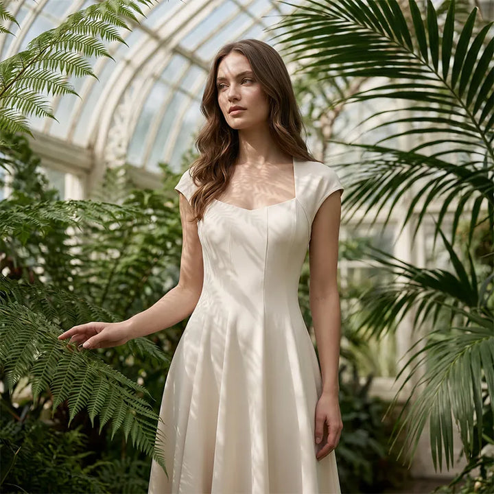 Ysolenne - Soft-Touch Square-Neck Midi Dress