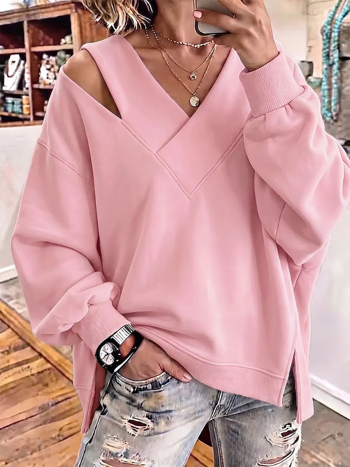 Aurelia - Soft-Touch Cutout V-Neck Sweatshirt