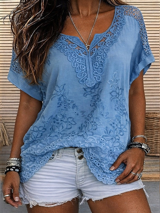 Ember - Embroidered Lace V Neck Blouse