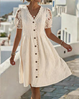 Emmara - Premium Patchwork Puff-Sleeve Dress
