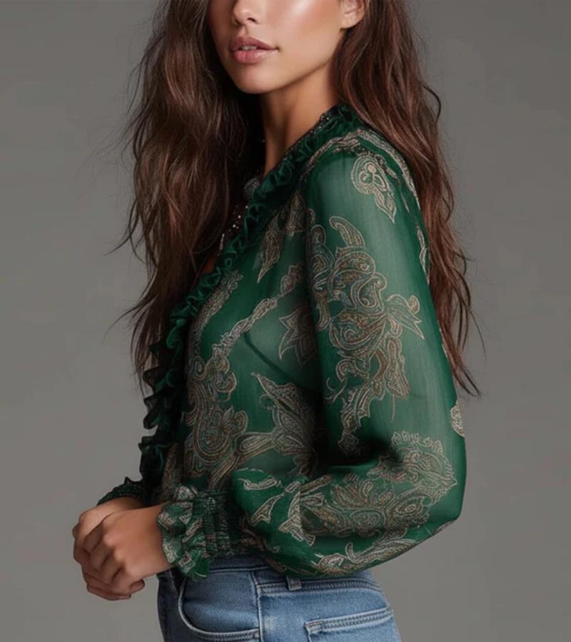 Taviana - Soft-Touch Zip-Front Ruffled Blouse