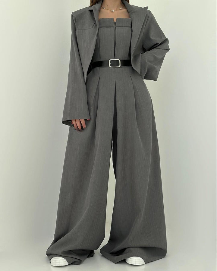 Lorayae - Soft-Touch Wide-Leg Jumpsuit & Jacket Set
