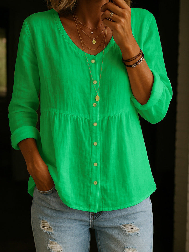 Elinna - Button-Up V-Neck Shirt