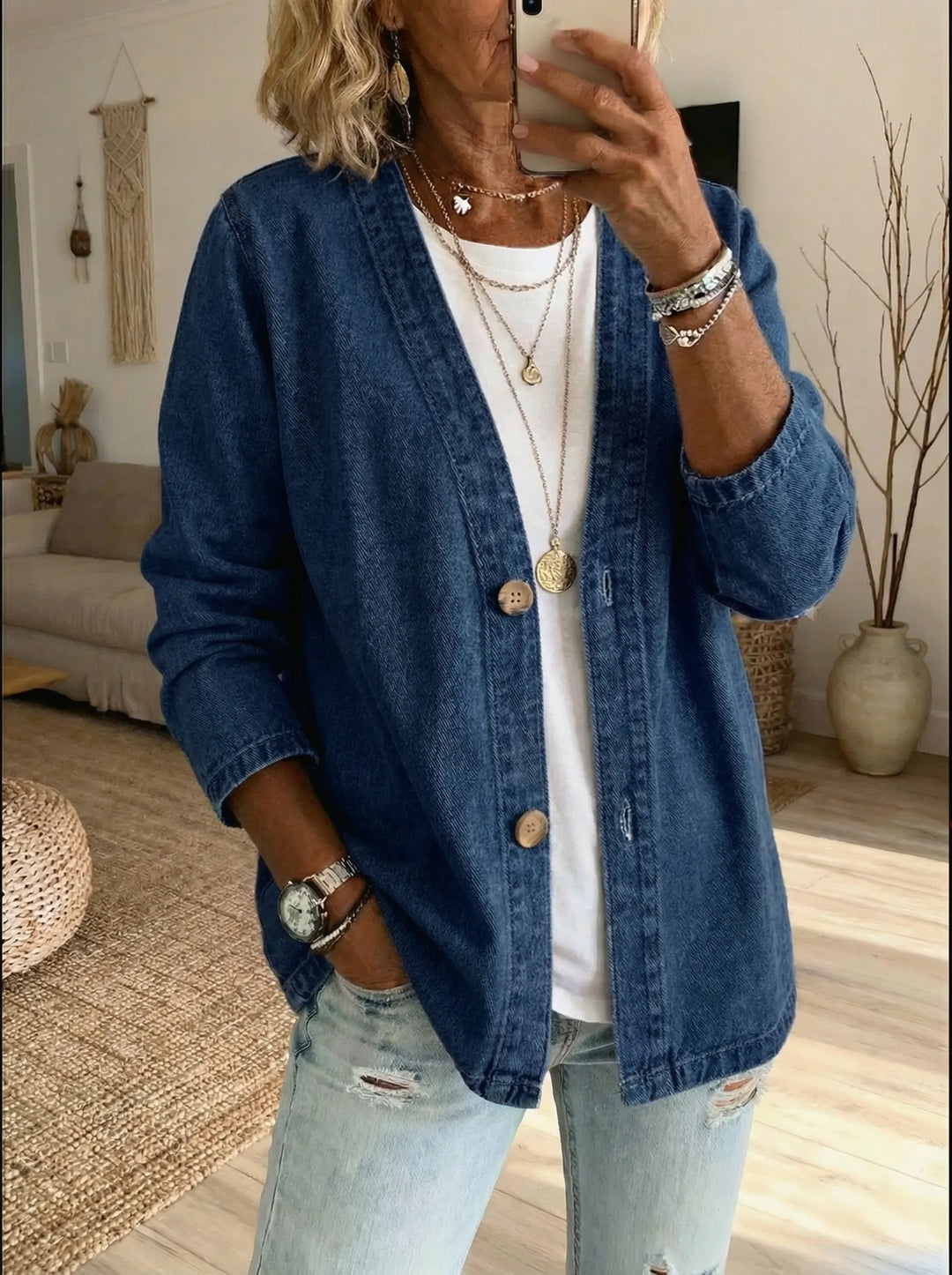 Shiloh - Lightweight Denim Button Cardigan