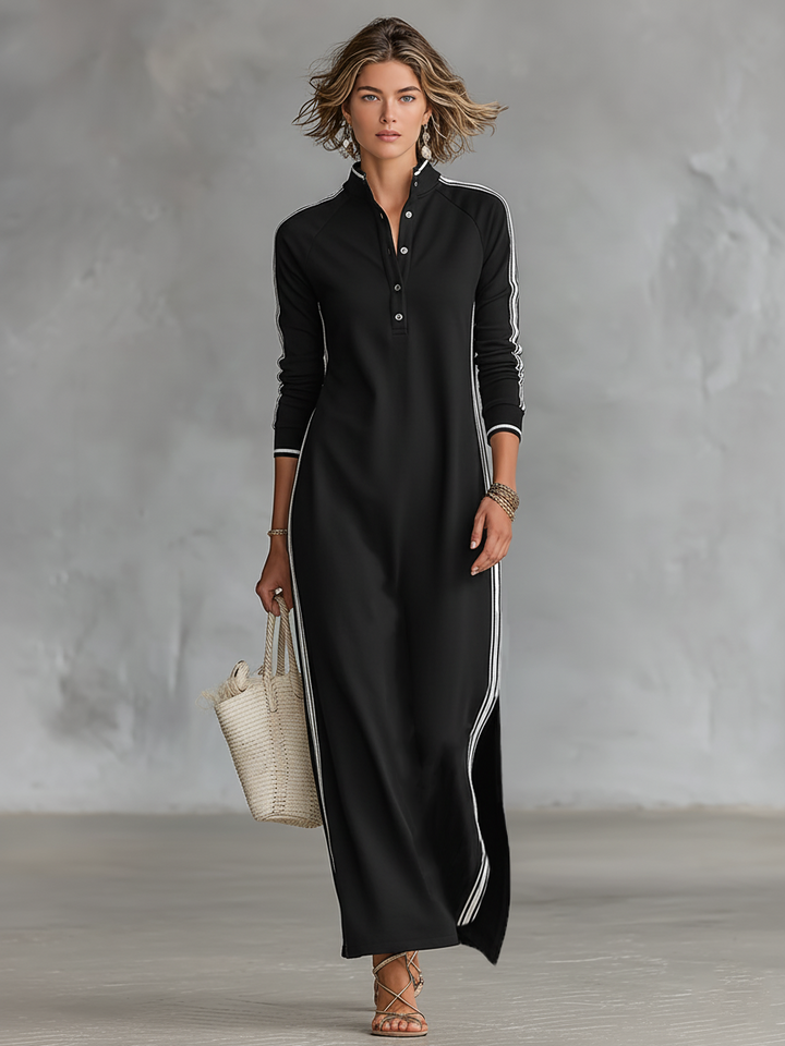 Aida - Sporty Stripe Long Sleeve Maxi Dress