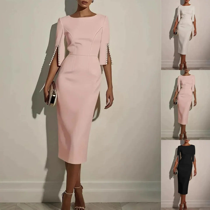Avalyn - Pearl Sleeve Sheath Midi Dress
