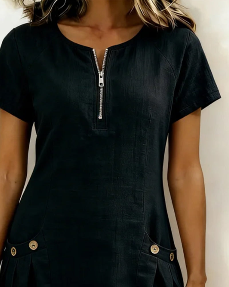 Dariae - Linen-Blend A-Line Dress
