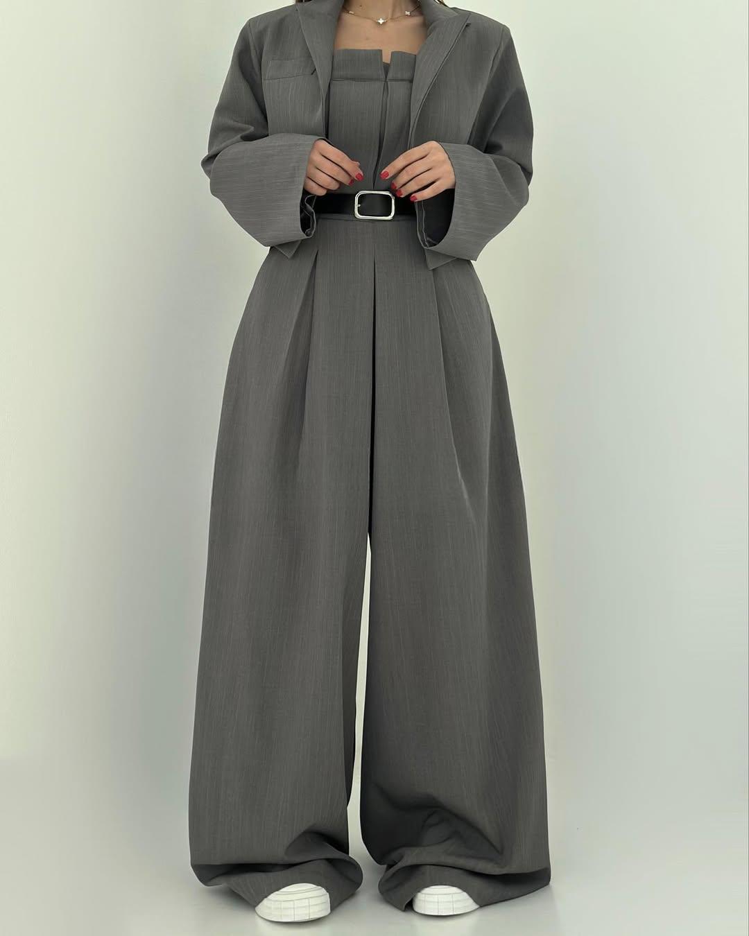 Lorayae - Soft-Touch Wide-Leg Jumpsuit & Jacket Set