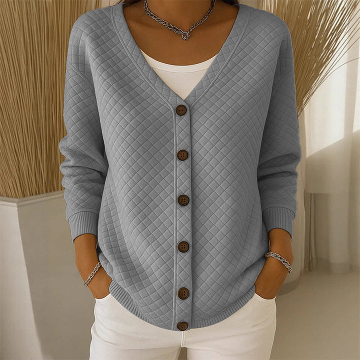 Delavie - Quilted Knit Button Cardigan