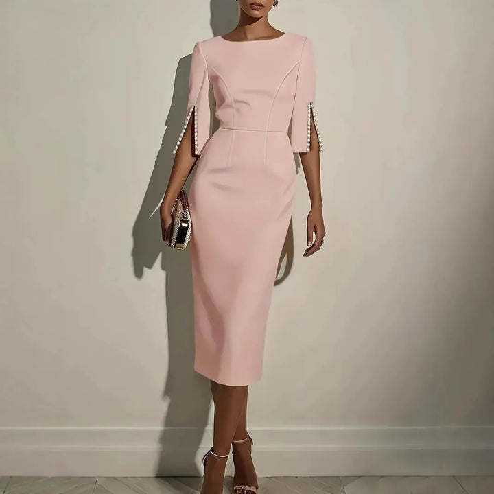 Avalyn - Pearl Sleeve Sheath Midi Dress