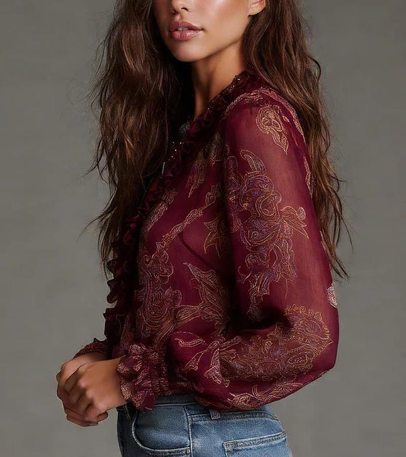 Taviana - Soft-Touch Zip-Front Ruffled Blouse