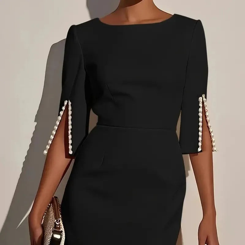 Avalyn - Pearl Sleeve Sheath Midi Dress