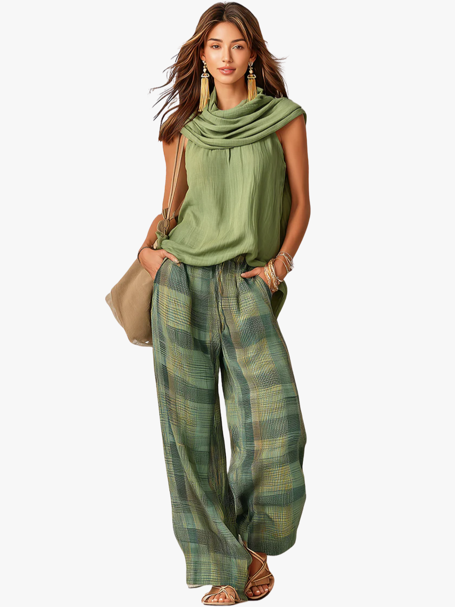 Calienna - Lightweight Blouse & Wide-Leg Trousers Set