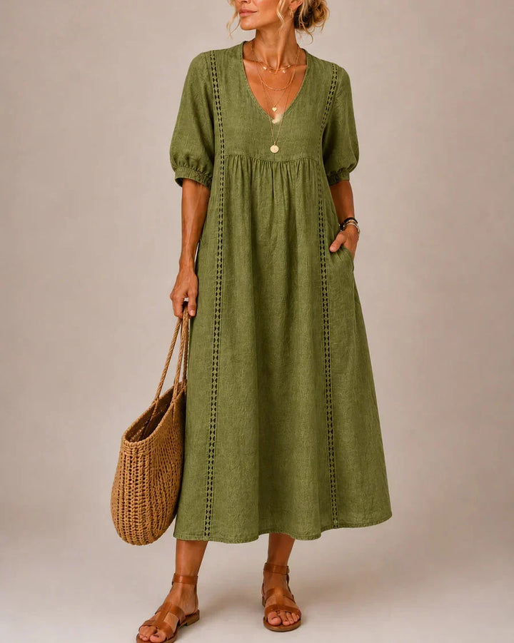Arietta - Lace-Detail Linen Dress