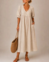 Arietta - Lace-Detail Linen Dress