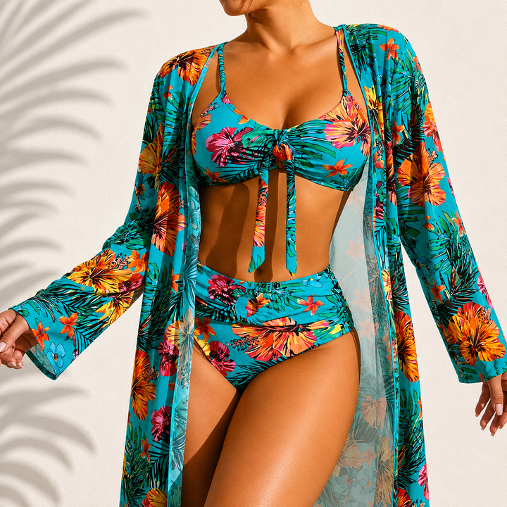 Brialise - Sculpting High-Waisted Bikini & Kimono Set