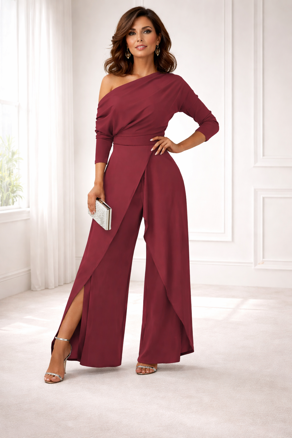 Delphara - Soft-Touch One-Shoulder Wide-Leg Jumpsuit