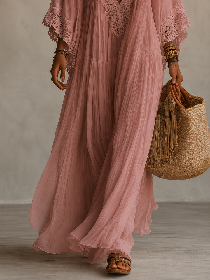 Aerinne - Airy Pleated Maxi Dress
