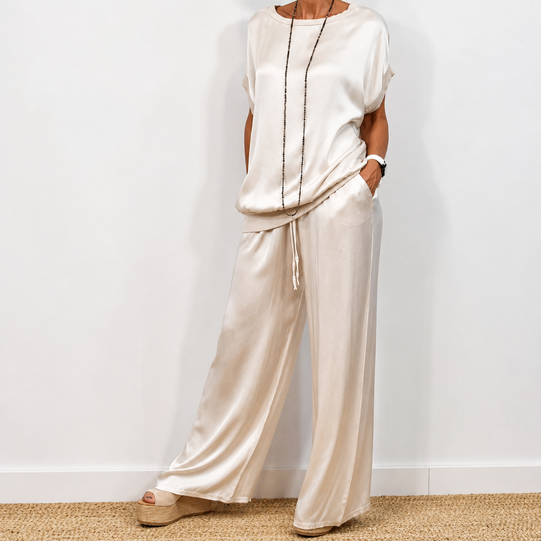 Nadine - Satin Top and Wide Leg Trousers Set