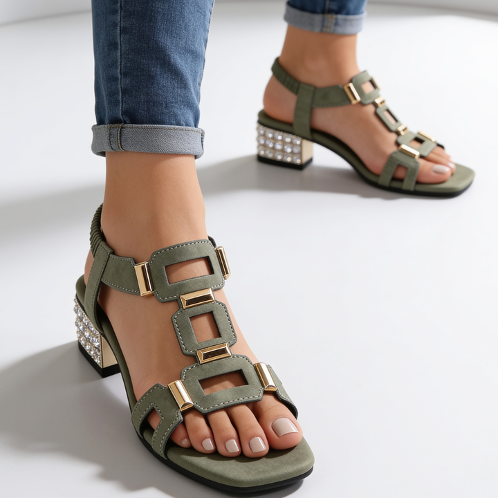 Marcella - Crystal-Embellished Block-Heel Slingback Sandals