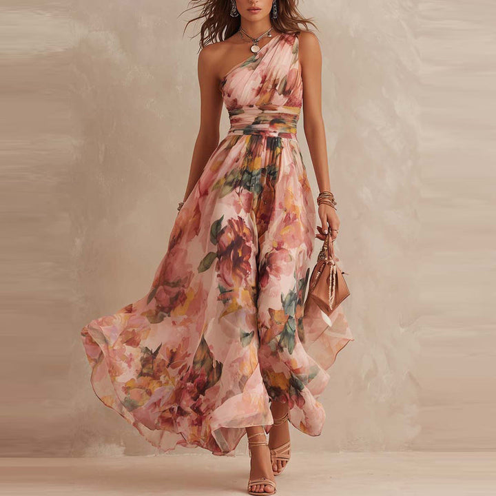 Alisa - Ethereal One-Shoulder Floral Maxi Dress