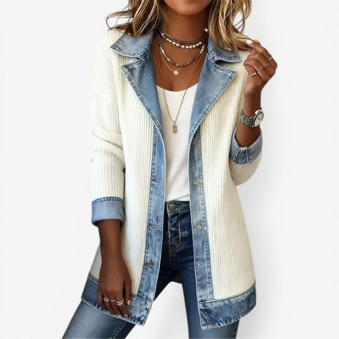 Juliette - Denim Trim Ribbed Cardigan
