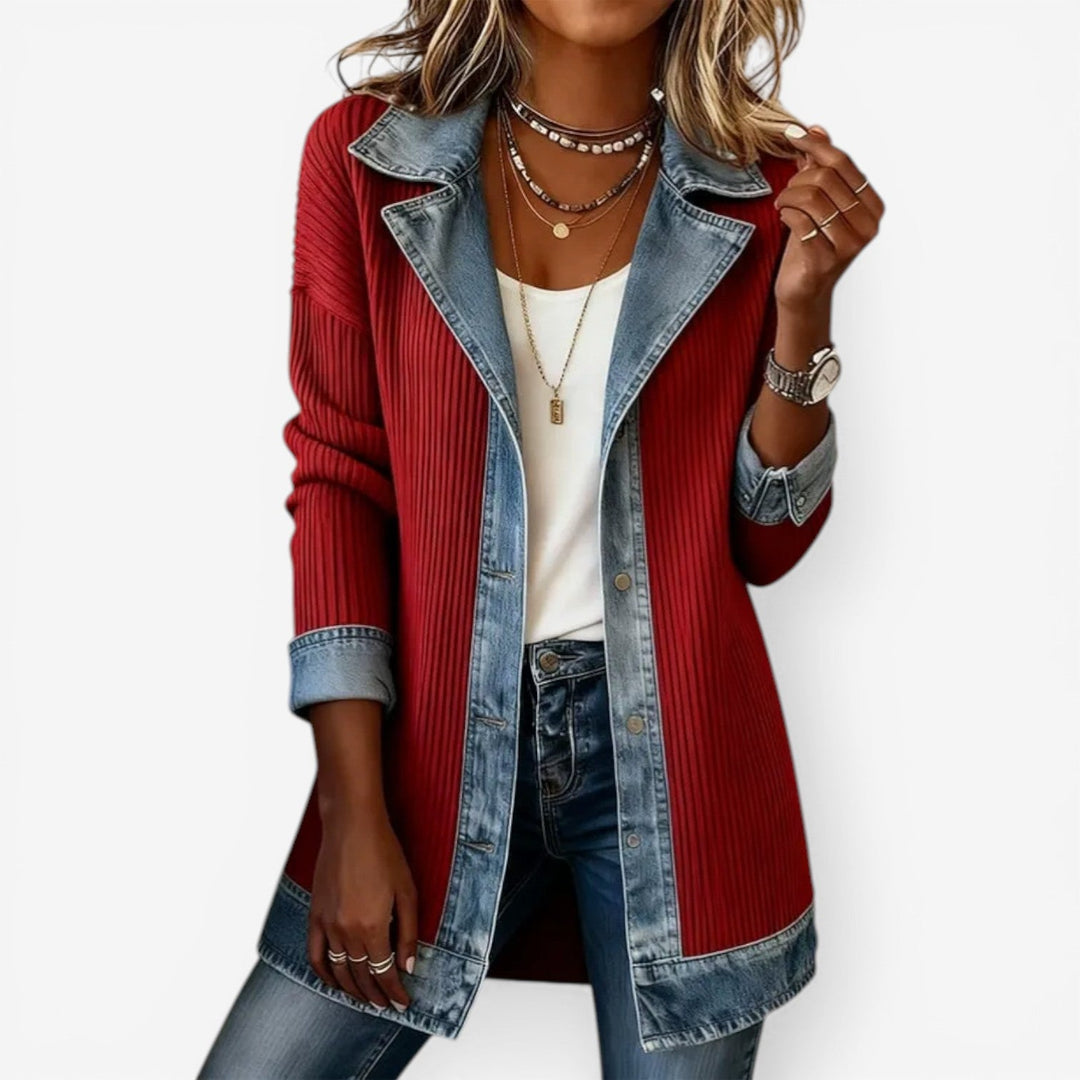 Juliette - Denim Trim Ribbed Cardigan
