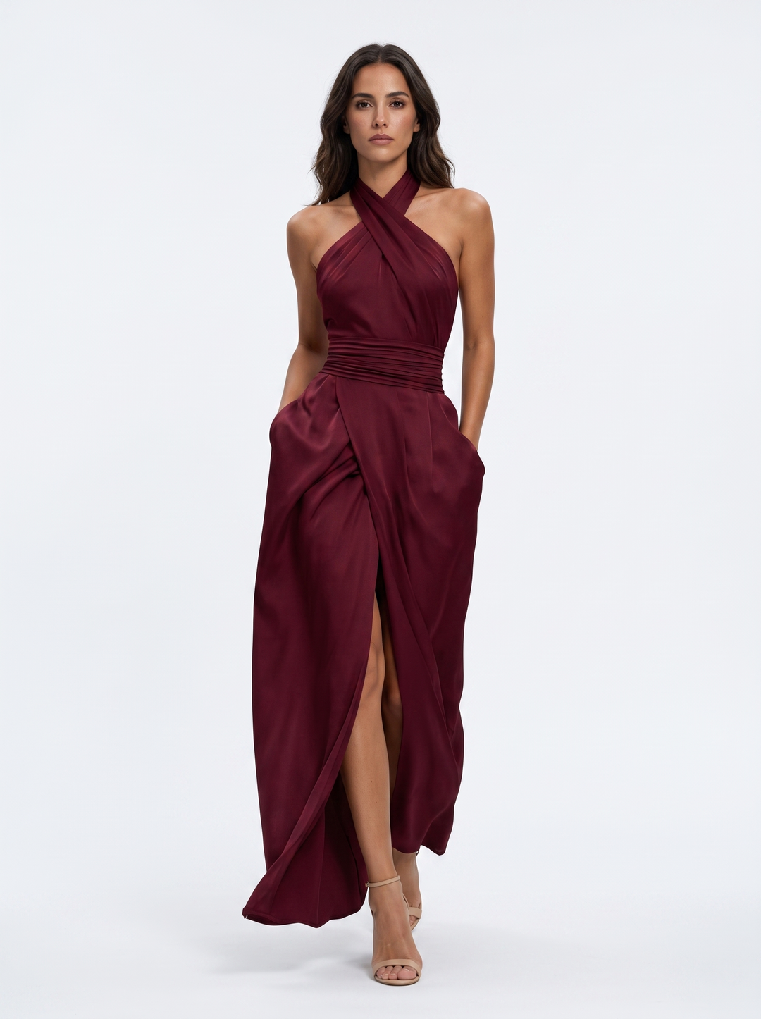 Novalyn - Sculptural Halter Evening Dress