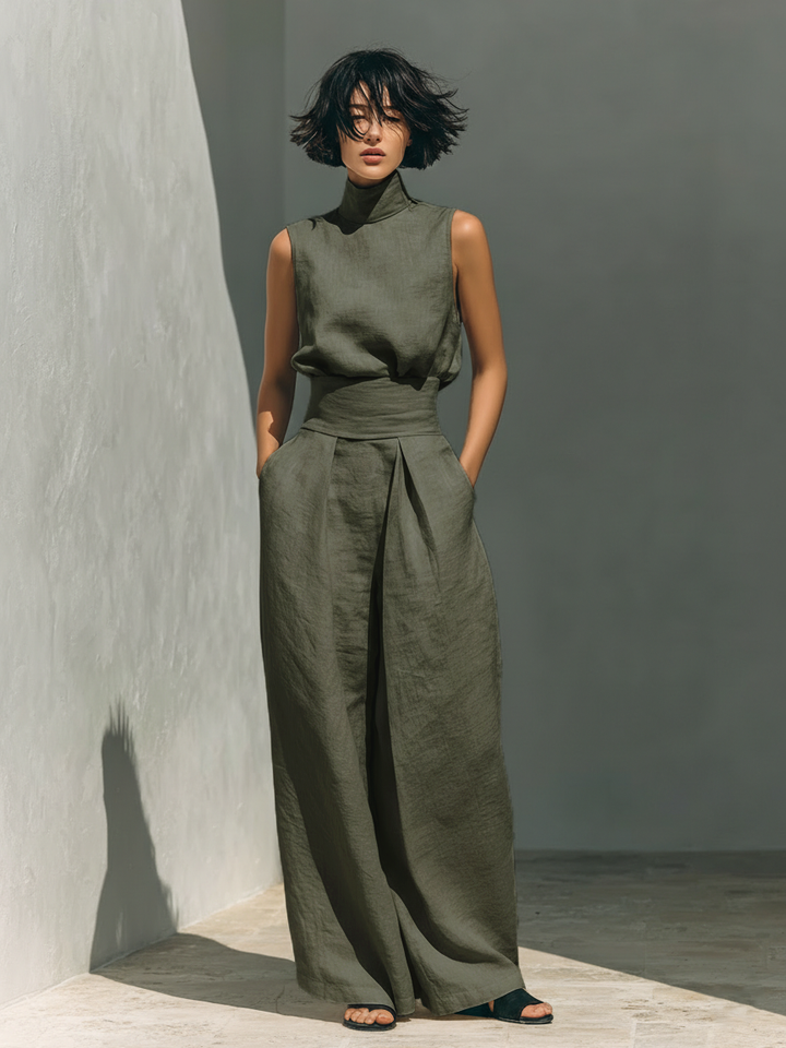 Alena - Breezy Sleeveless Blouse & Wide-Leg Trousers Set
