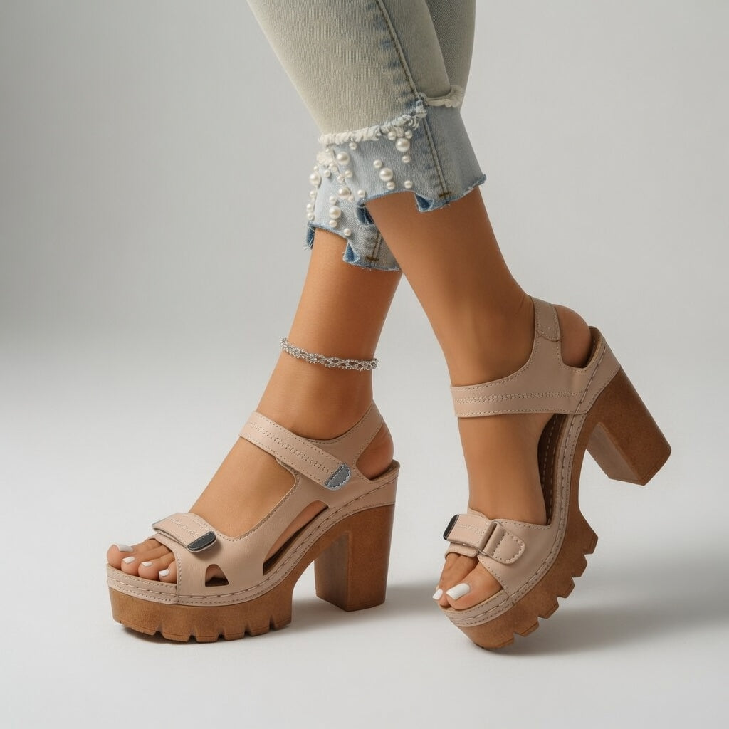 Roselyn - Sculpted Platform Block Heel Sandal